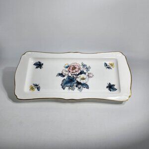 Royal Worcester Bone China Bone Rectangular Serving Tray Floral Design Gold Trim